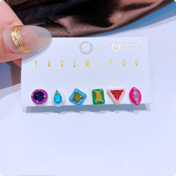 Anthro Cobalt Blue Dopamine Clothes Boho Checked Floral Stud Earrings Jewelry - Picture 11 of 16